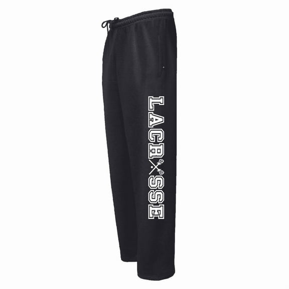 Adult Lacrosse Black Sweatpants (White, Adult Large)