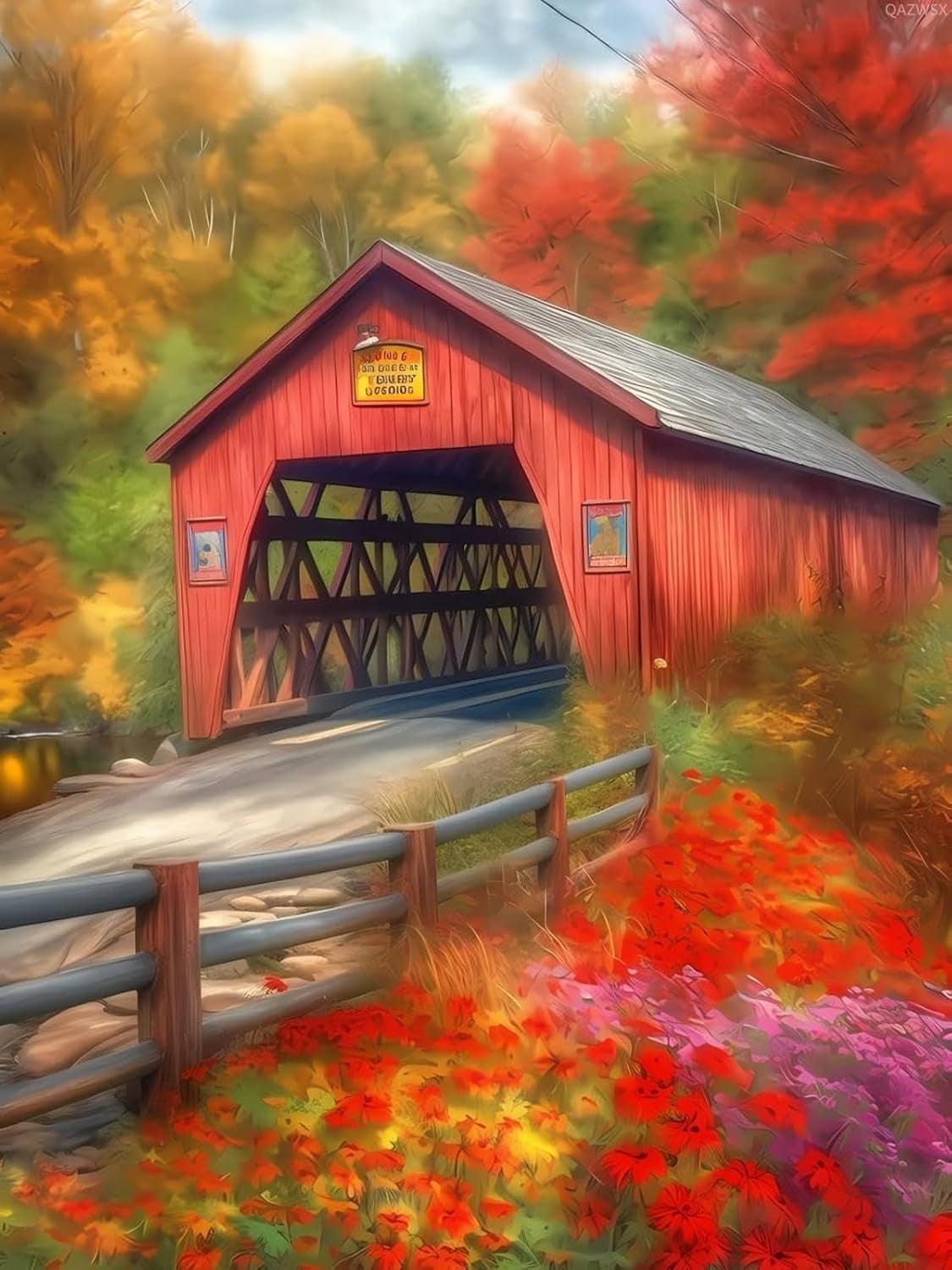 Adult Landscape Diamond Painting, 5D Red Bridge Full Diamond Diamond Art Kit, DIY Flower Gem Painting Set for Room Decoration Bedroom Decoration Gift 16x20 Inch 40×50cm (without frame)