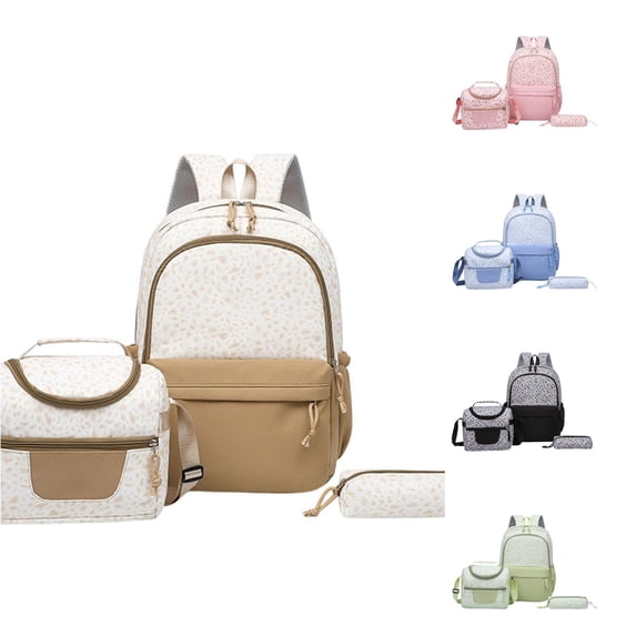 Adult Leopard Print 3-Piece Backpack Set Large Capacity Lightweight Daypack