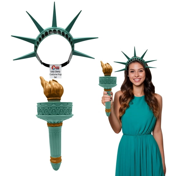 Nicky Bigs Novelties Adult Statue of Liberty Torch and Crown Headband Tiara Headpiece Patriotic Lady Liberty Costume Accessory Set