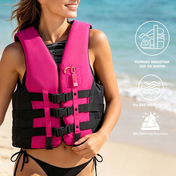 Adult Life Jacket Adjustable Buoyancy Vest with Straps for Boating Swimming Kayaking Outdoor Water Safety