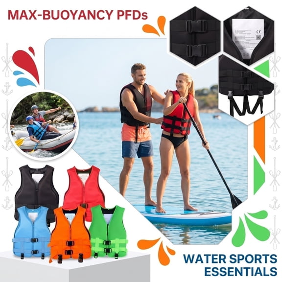 Adult Life Jacket, High Buoyancy Swim Vest with Adjustable Straps for Kayaking, Boating, Water Sports and Fishing Safety
