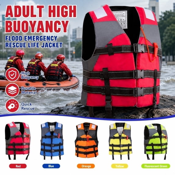 Adult Life Jacket, Paddling Life Jacket for Kayak Fishing, 22X17X2 Inch Flotation Device with Adjustable Straps, Reflective Safety Vest for Boating Watersports