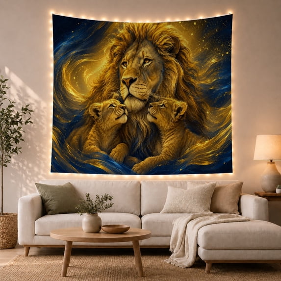 Adult Lion Thick With Flowing Mane Upper Middle, Mystical Fantasy for Space Lovers, Galaxy Room Decor, Valentine's Day Gift, Tapestry Wall Hanging for Bedroom and Dorm