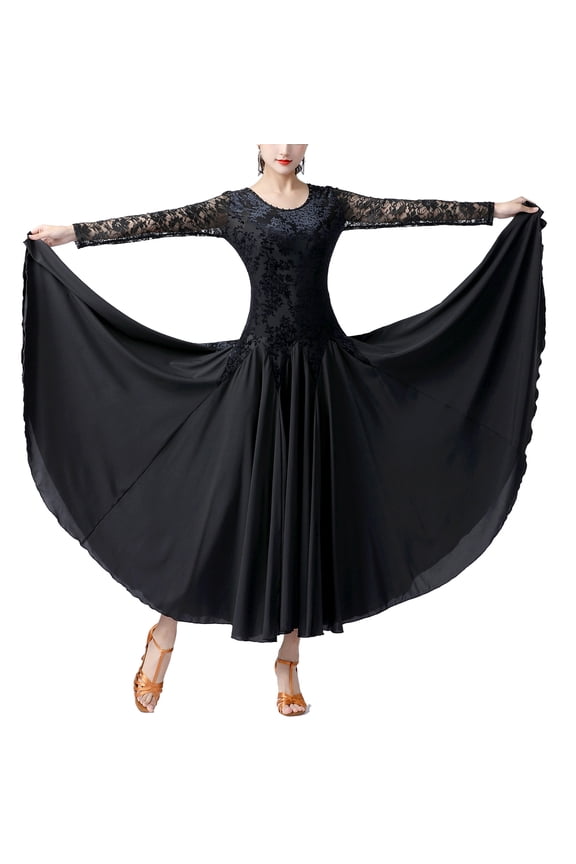 Adult Long Flowy Ballroom Waltz Dance Performance Competition Practice Dresses