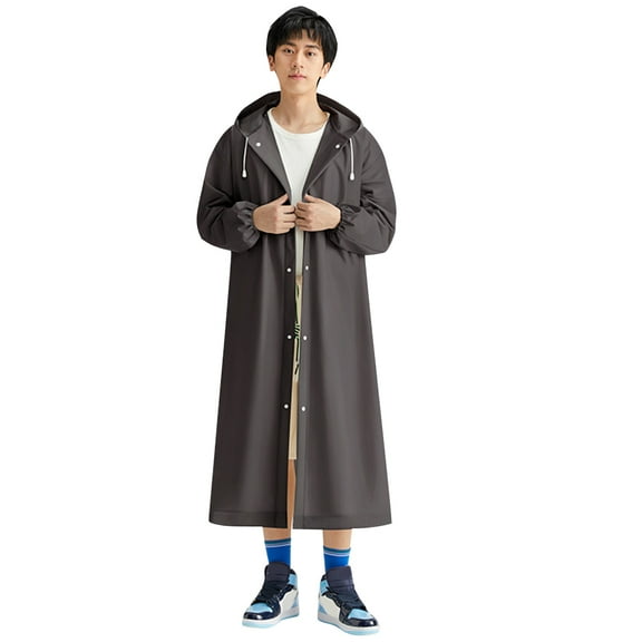 Adult Long Raincoat Drawstring EVA Rain Coat for Men Women Adults (Black)