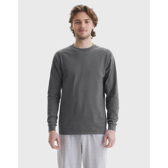 Hanes Beefy Men's Long Sleeve T-Shirt, Cotton Smoke Gray XL