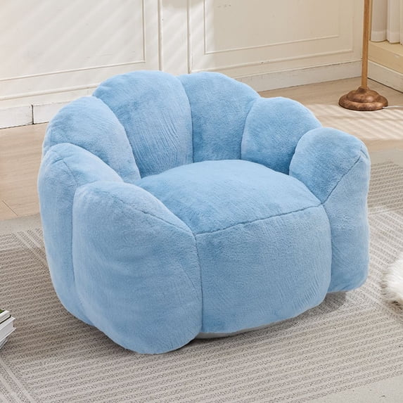 Adult Lotus Compression Bean Bag Sofa with Pull Ring, Faux Fur Lounge Chair, High-Density Foam, No Assembly Required, Anti-Fouling & Non-Slip Base for Living Room Bedroom RLB