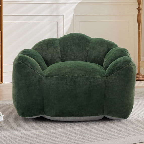 Adult Lotus Compression Bean Bag Sofa with Pull Ring, Faux Fur Lounge Chair, High-Density Foam, No Assembly Required, Anti-Fouling & Non-Slip Base for Living Room Bedroom RLB