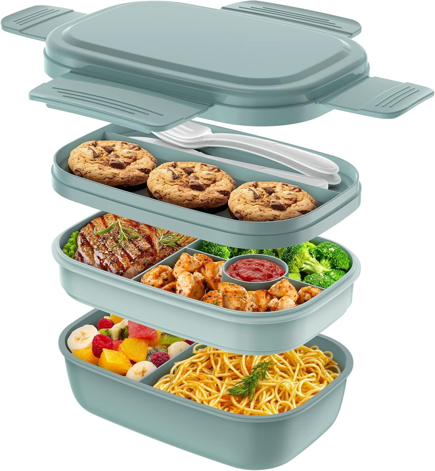 Ahot Adult Lunch Box,3 Stackable Bento Lunch Containers for Adults, Modern Minimalist Design Bento Box with Utensil Set, Leak-Proof Lunchbox for Dining Out, Work, Picnic