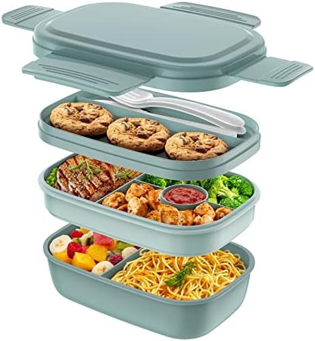 Adult Lunch Box,3 Stackable Bento Lunch Containers for Adults, Modern Minimalist Design Bento Box with Utensil Set, Leak-Proof Lunchbox for Dining Out, Work, Picnic