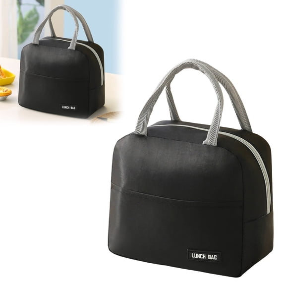 Adult Lunch Box, 9.45x8.27x1.18 in, Lunch Tote for Women & Men, Small Leakproof Cooler, Food Lunch Containers Reusable High Capacity, Beach Cooler Bag, Snack Pocket, Carry Bag for Office Work,Black