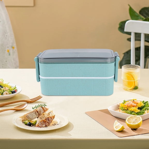 Adult Lunch Box,Double Compartment Lunch Box Adult Leakproof Lunch Box Modern Bento Box Adults Work Portable Lunch Box,Blue