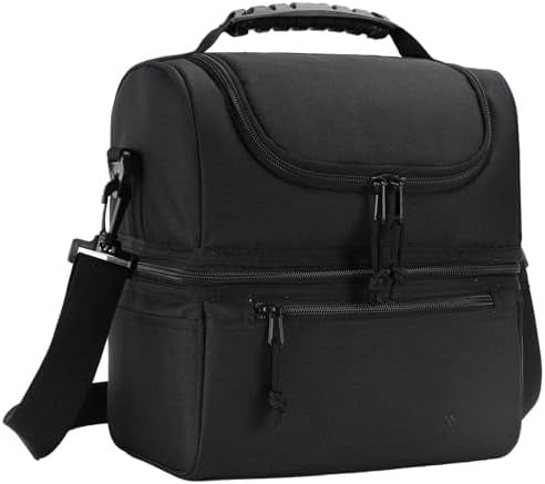 Adult Lunch Box Insulated Lunch Bag Large Cooler Tote Bag for Men, Women, Double Deck Cooler(Black Large)