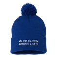 thumbnail image 1 of Adult Make Racism Wrong Again Embroidered Knit Beanie Pom Cap, 1 of 1