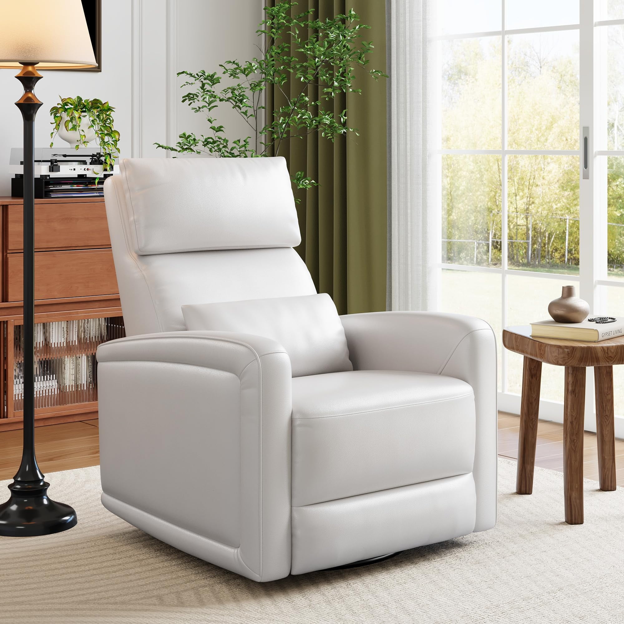 Adult Manual Recliner,Simulated Leather Sofa Rocking Chair with 360° Swivel,Living Room Armchair with Adjustable Backrest and Footstool,Home Theater Seating,Reclining Recliner with Concealed Pull