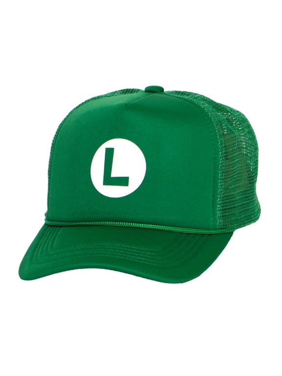 Adult Mario Hat Trucker Cosplay Costume Plummer Bros Cap, Green L