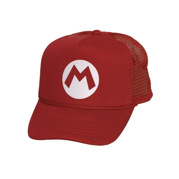 Adult Mario Hat Trucker Cosplay Costume Plummer Bros Cap, Red M
