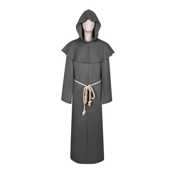 Adult Medieval Monk Hooded Robe Renaissance Friar Priest Sorcerer Cape Costume Set with Rope Belt