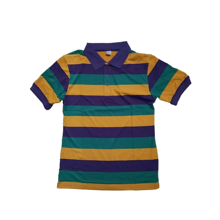 Adult Medium Mardi Gras Stripe Purple Green Gold Knit SS Shirt