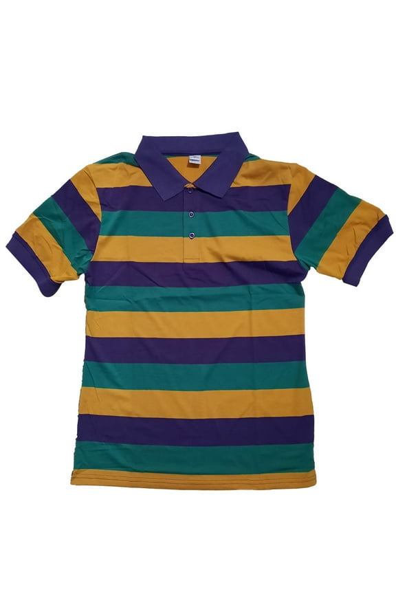 Adult Medium Mardi Gras Stripe Purple Green Gold Knit SS Shirt