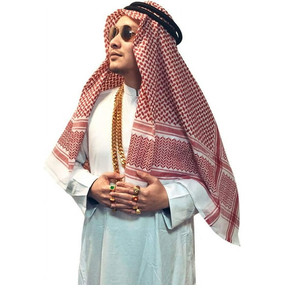 Adult Men Arab Head Scarf Keffiyeh Middle East Desert Shemagh Wrap Muslim Headwear Arabian Costume Accessories Red