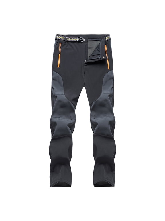 Adult Men Casual Pants Mens Black Cargo Pants Relaxed Fit Men's Color Block Hiking Trousers Windproof Work Trousers Warm Lined Trekking Trousers with Pockets Men's Outdoor Fitness Softshell Trousers