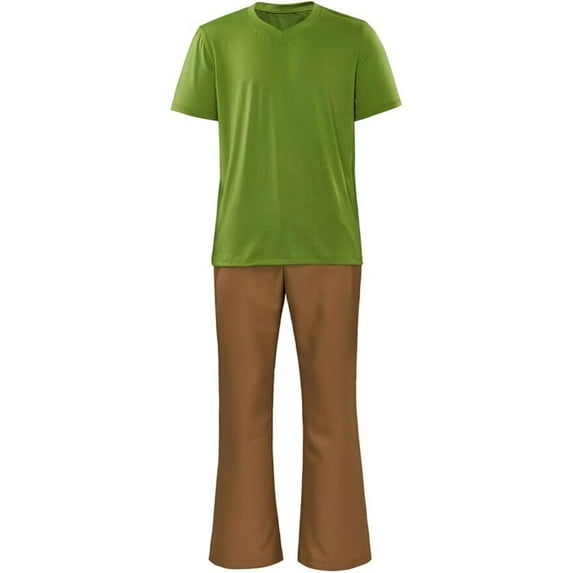 Adult Men Shaggy Casual Retro Outfit Green Shirt and Brown Pants Suit Halloween Outfit