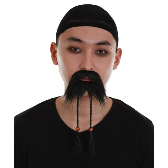 Adult Men's Deluxe Pirate Mustache and Beard Combo | Black Color Thick Straight