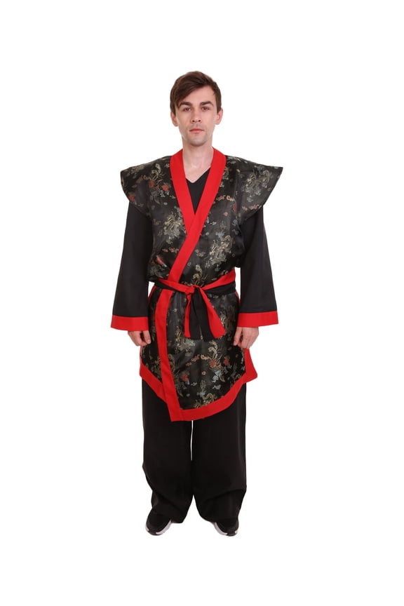 Adult Men’s Deluxe Samurai Embroidery Japanese Asian Robe Costume, Multicolor Cosplay Style
