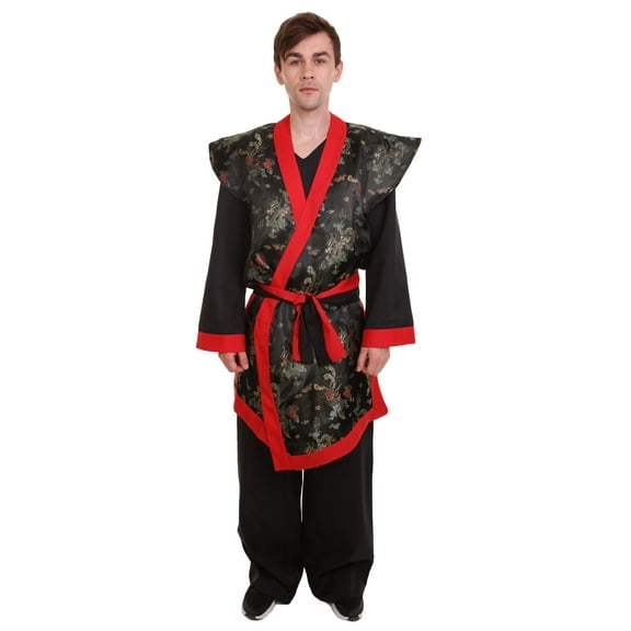 HPO Adult Men’s Deluxe Samurai Embroidery Japanese Asian Robe Costume, Multicolor Cosplay Style