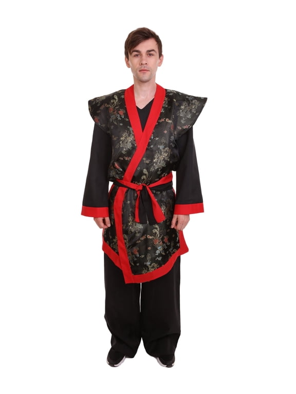 Adult Men’s Deluxe Samurai Embroidery Japanese Asian Robe Costume, Multicolor Cosplay Style