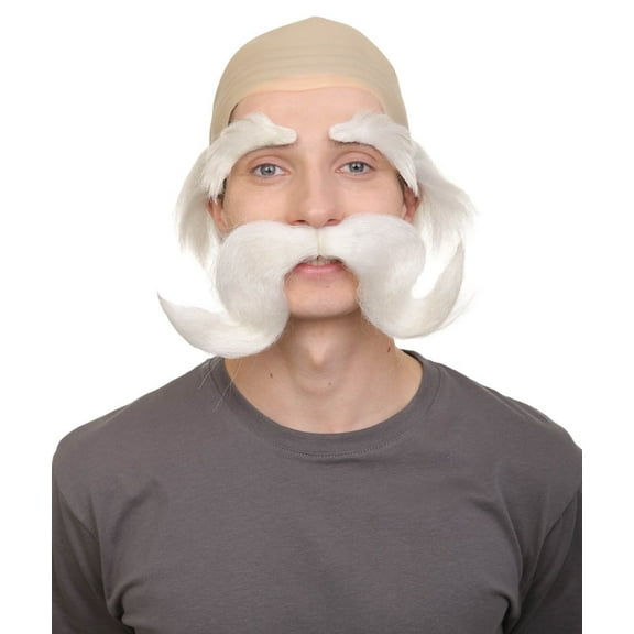 Adult Mens Fairy Tale King Wig, White Half-Bald Style with Mustache and Eyebrows, Flame-Retardant Fiber