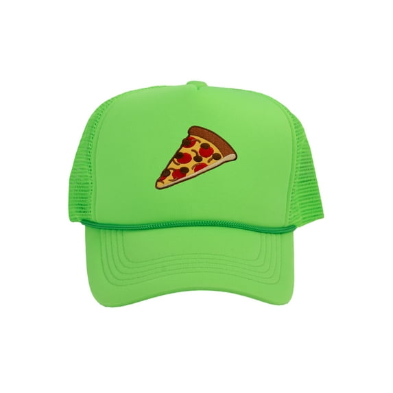 Adult Men's Pepperoni Pizza Slice Rope Foam Trucker Hat, Neon Green