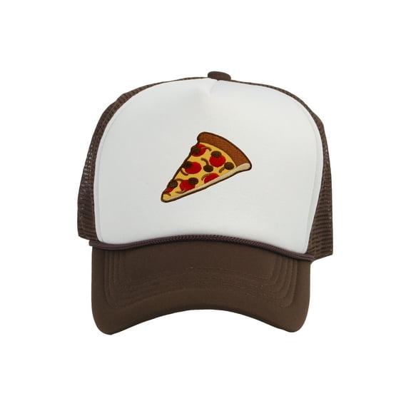 Adult Men's Pepperoni Pizza Slice Rope Foam Trucker Hat, White/Brown