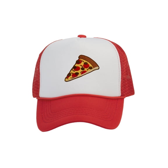 Adult Men's Pepperoni Pizza Slice Rope Foam Trucker Hat, White/Red