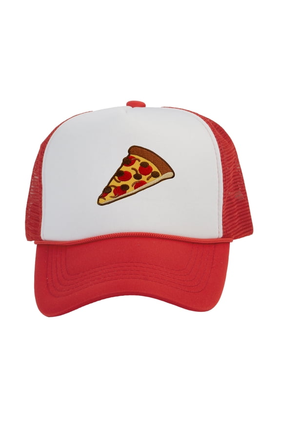 Adult Men's Pepperoni Pizza Slice Rope Foam Trucker Hat, White/Red