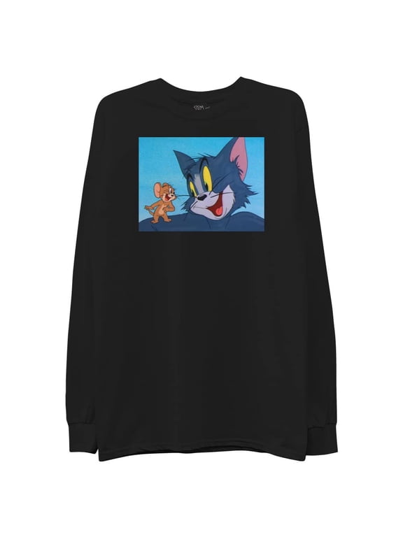 Adult Men's Tom and Jerry Long Sleeve Crewneck T-Shirt- Front and Back Print Sizes S-XL