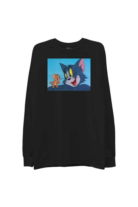 Adult Men's Tom and Jerry Long Sleeve Crewneck T-Shirt- Front and Back Print Sizes S-XL