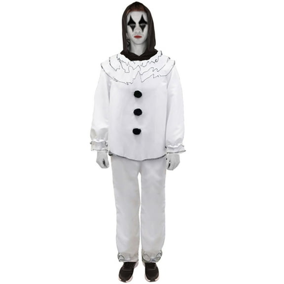 Adult Men's Vintage Clown Scary Costume, White Color Halloween Costume Synthetic Fabric
