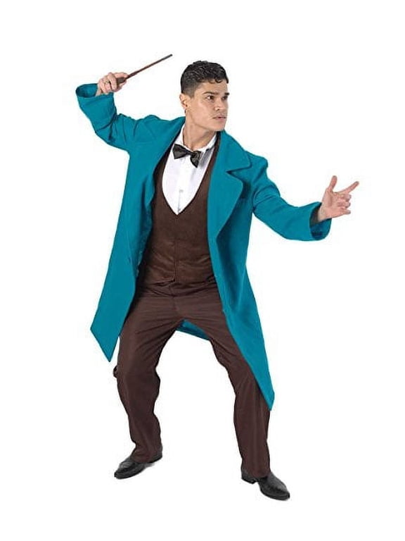 Adult Men's Wizard Costume | Halloween Cosplay Party | Beasts and Magical Creatures Blue Costume with Trousers (Large)