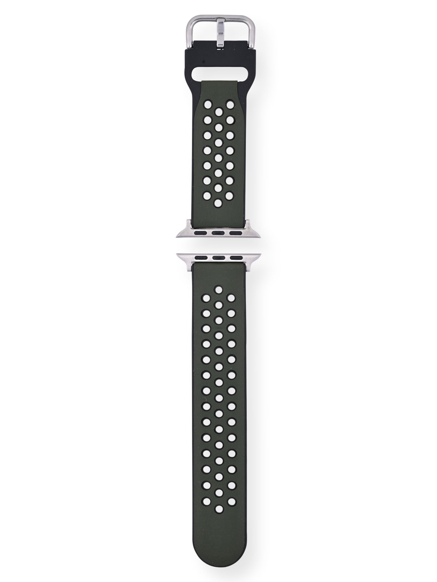 Adult Mens Army Green with Black Inlay Perforated 2 Piece PU Leather Replacement Strap . 38-41MM