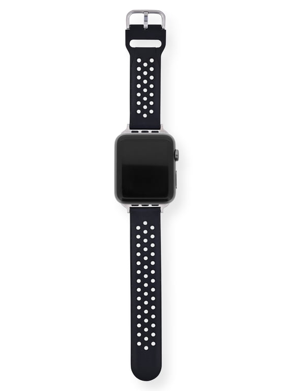 Adult Mens Black on Black Inlay Perforated 2 Piece PU Leather Replacement Strap . 38-41MM