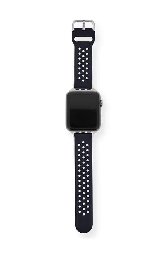 Adult Mens Black on Black Inlay Perforated 2 Piece PU Leather Replacement Strap . 38-41MM