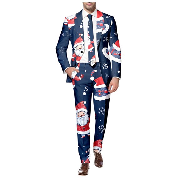 Adult Mens Christmas Suits 2 Piece Funny One Button Xmas Reindeer Jacket Tuxedo And Trousers Set Slim Fit Winter Party Ugly Mens Suits
