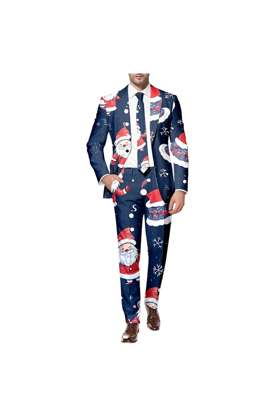 Adult Mens Christmas Suits 2 Piece Funny One Button Xmas Reindeer Jacket Tuxedo And Trousers Set Slim Fit Winter Party Ugly Mens Suits