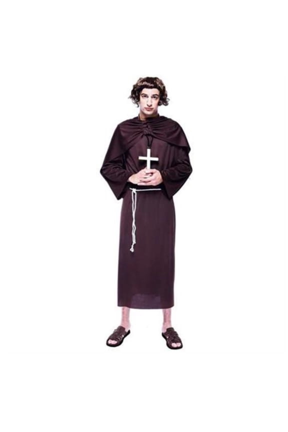 Adult Mens Monk Costume Brown Robe with Sash & Belt