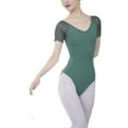 thumbnail image 1 of Adult Mesh Low Back Short Sleeve Performance Leotard Top Dance Attire Jumpsuit, 1 of 5