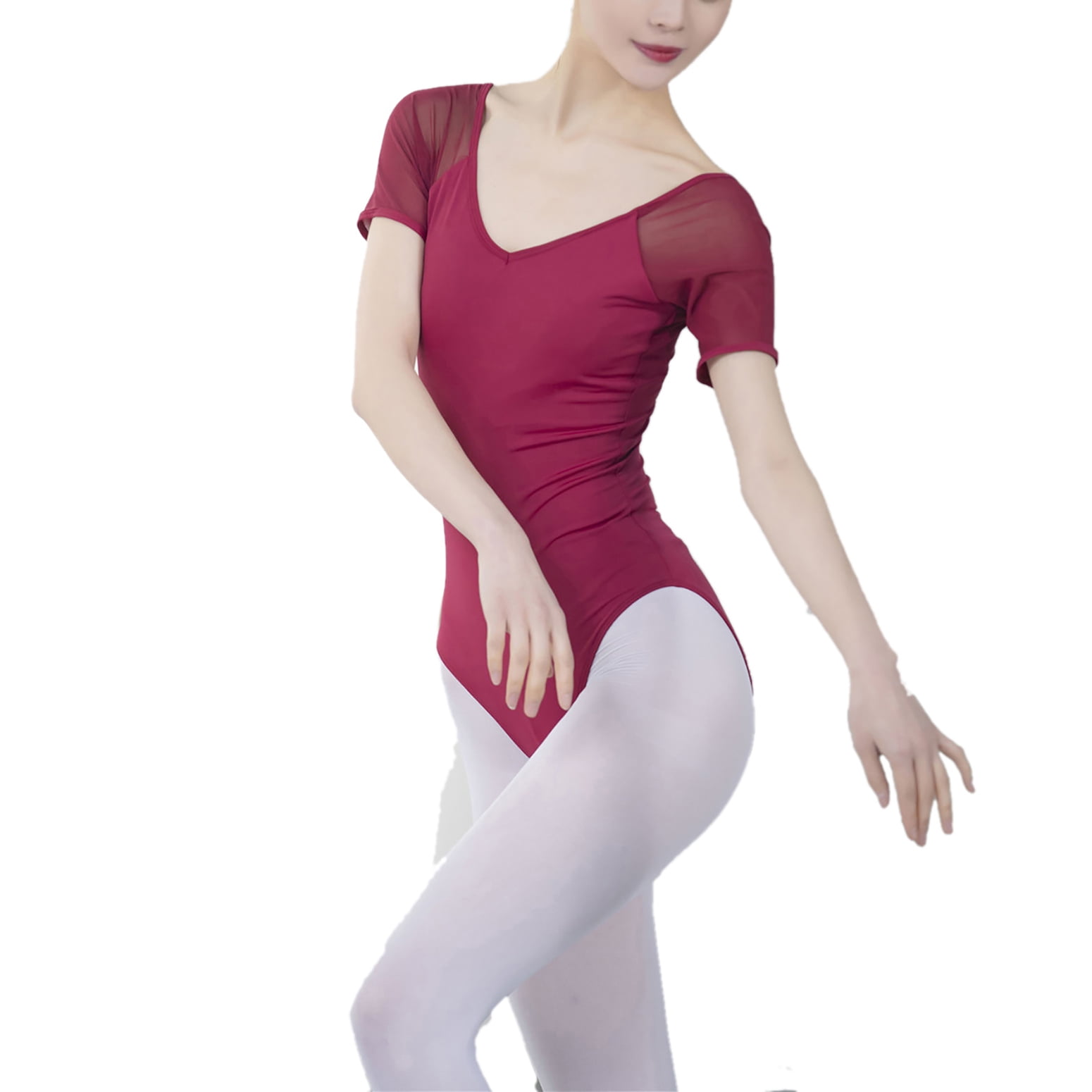 Womens Dance Class Leotards Bodysuit Ballet Dance Tops Sheer Mesh