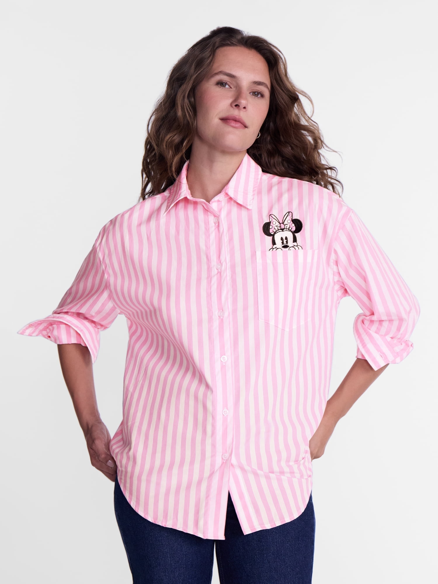 Adult Minnie Woven Long Sleeve Button Up Top